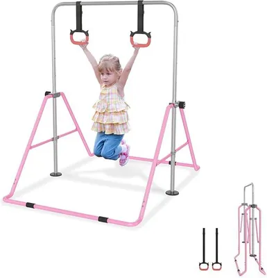 Produktbild von Verstellbare Gymnastikstange für Kinder, Faltbare Turnreck Reckstange, Höhenverstellbar 91-133 cm, Maximale Belastung 140 lbs, Indoor Gymnastikbar für Kinder, Ideal für 3-8 Jahre