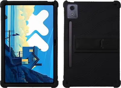 Produktbild von Silikon Hülle für Lenovo Idea Tab Pro mit verstellbarem Halter Stoßfest Schwarz