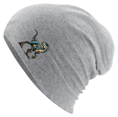 Produktbild von Huuraa Beanie Velociraptor Dinosaurier Heather Grey One Size Baumwolle und Elasthan Mütze Geschenkidee