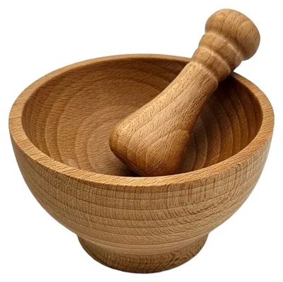 Productafbeelding van Houten vijzel met stamper, diameter 10 cm, hoogte 8 cm