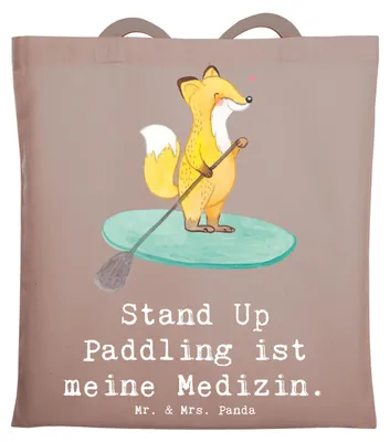 Produktbild von Mr. & Mrs. Panda Schultasche Fuchs Stand Up Paddling - Braun Pastell - Geschenk, Tasche, Shopping, Paddle Boarding, Laptoptasche, Jutebeutel, Tote Bag, SUB, Subben, Uni