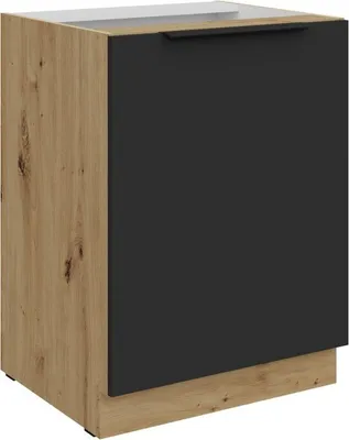 Obrázek produktu pro Dolní jednodveřová skříňka LUNARA - šířka 60 cm, černá / dub artisan