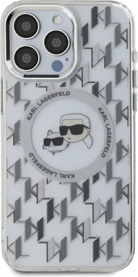 Image de Étui MagSafe pour Apple iPhone 16 Pro - Coque arrière Karl Lagerfeld IML Monogram Karl & Choupette Head - Transparent