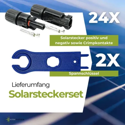 Produktbild von Solar Stecker Set inkl. Montagewerkzeug kompatibel mit MC4 für Solarkabel 4 - 6 mm² Anzahl: 24 Paar