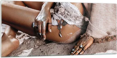 Produktbild von Bilder auf glas - Einteilig - Sand Frau Schmuck - 120x50cm - Glasbilder - Wandbilder - Bilder - zum Aufhängen bereit - Wanddekoration aus Glas - Glas Bilder - Wandbild auf Glas - GAB120x50-4634