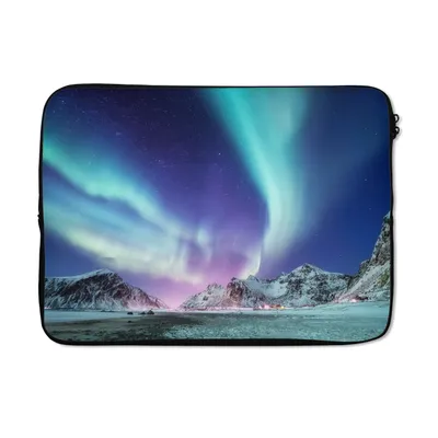 Produktbild von MuchoWow® Laptop Hülle 14 ZollNordlichter - Schnee - Berg - Norwegen Laptoptasche - Laptoptasche - Stoßsicher - Schutzhaube