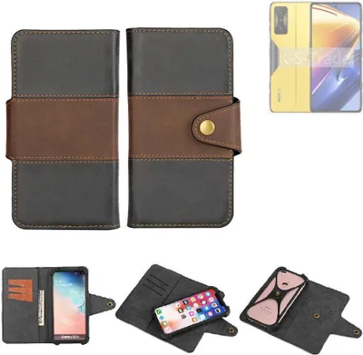 Produktbild von K-S-Trade Handyhülle Schutzhülle Hülle Bookstyle Wallet-Case kompatibel mit POCO F4 GT Bumper Rundumschutz schwarz-braun 1x