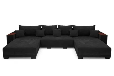 Produktbild von Ecksofa Allen U 360x185 cm Schwarz, 8-Sitzer mit Schlaffunktion & Holzablagen