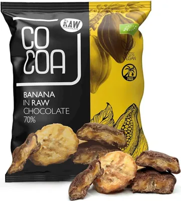 Zdjęcie produktu dla BANANY W CZEKOLADZIE SUROWEJ70 g - COCOA