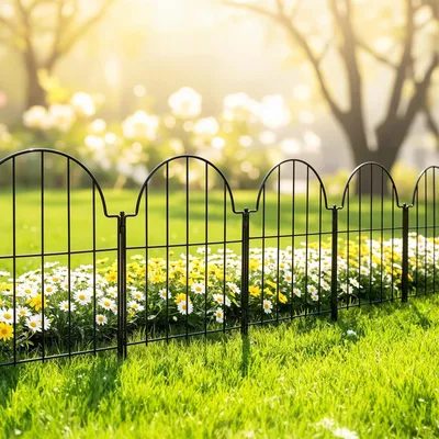 Immagine prodotto di Recinzione decorativa da giardino in metallo, composta da 10 pannelli, alta 43 cm, lunga 3,3 metri, resistente alla ruggine