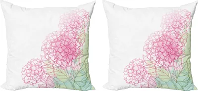 Obrázok produktu pre ABAKUHAUS Súprava obliečok na vankúš Hydrangea (2ks), letný botanický obrázok kvetov vo farbe grunge, 50 x 50 cm, svetlozelená ruža