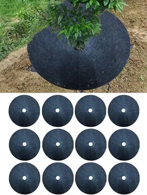 Produktbild von 12 Stück Mulchringe, Runde Nonwovenschutzmatte, Unkrautbarriere für Bäume, 15 cm, Gartenbäumenschutzmatte