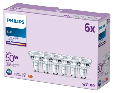 Obrázek produktu pro Philips Bodový zdroj 50 W, PAR16 6× GU10, 4,6 W, 50 W, GU10, 390 lm, 15000 h, Chladná bílá