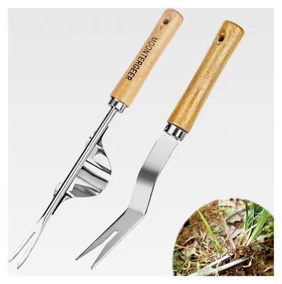 Produktbild von Unkrautstecher mit Holzgriff, 2 Stück, Edelstahl Unkrautmesser, manuelles Gartenwerkzeug zum Entfernen von Moos und Unkraut