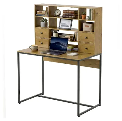 Produktbild von Schreibtisch mit vier Schubladen und Regalen, 105 x 60 x 142 cm, moderner Arbeitstisch für Büro und Wohnzimmer