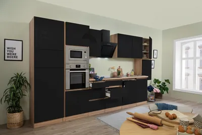 Produktbild von Küche Küchenzeile Küchenblock grifflos Eiche Schwarz Lorena 395 cm Respekta