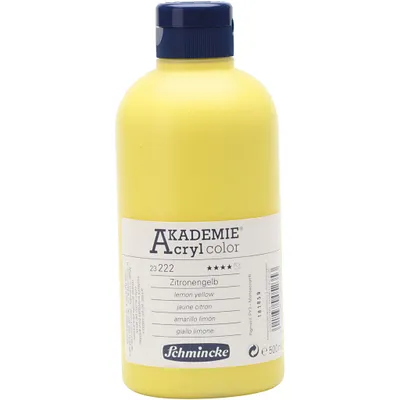 Produktbild von Schmincke AKADEMIE® Acrylfarbe, Zitronengelb (222), Halb-transparent, Gut lichtech, 500ml