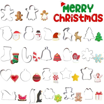 Immagine prodotto di Formine per biscotti natalizi, set da 22 pezzi, mini, in acciaio inossidabile, a forma di albero di Natale, fiocco di neve, Babbo Natale, pupazzo di neve, renna
