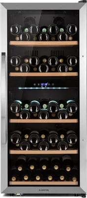 Produktbild von Klarstein Weinkühlschrank, Getränkekühlschrank Schmal, Kühlschrank mit Glastür, Getränkekühlschränke Freistehend, Weinkühlschrank Klein, Weinkühlschränke 2 Zonen, LED-Beleuchtung, 5-18 °C, 73 Flaschen