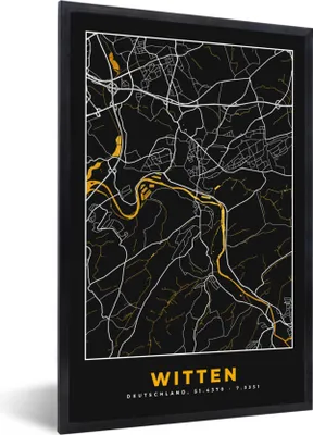 Produktbild von MuchoWow® Gerahmtes Poster Witten - Gold - Stadtplan - Karte - Deutschland 20x30 cm - Poster mit Schwarzem Bilderrahmen Wandposter Rahmen Foto Bilder - Drucken - Bilder Poster im Rahmen