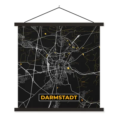 Produktbild von MuchoWow® Textilposter Deutschland - Schwarz und Gold - Darmstadt - Stadtplan - Karte 40x40 cm mit schwarzem Rahmen - Fotos
