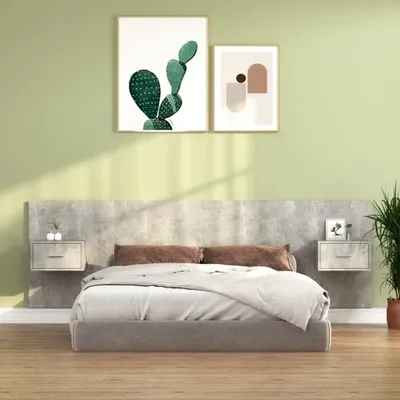 Image de vidaXL Tête de lit avec tables de chevet Gris Béton Bois composite - Tête de lit Avec Rangement - Têtes de lit Avec Rangement - Tête de lit