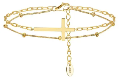 Produktbild von Solvira – 925 Silber Armband mit Kreuz & Doppelketten-Design – Vergoldet