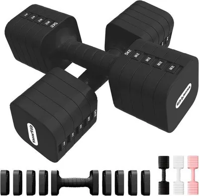 Productafbeelding van Verstelbare Dumbbells - Gewichtset - Krachtraining Thuis - 5-in-1 Gewichtssysteem - 20 kg - Zwart