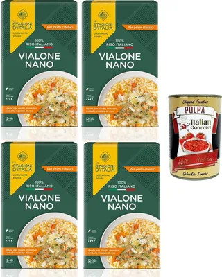 Produktbild von Le Stagioni D'Italia Riso Vialone Nano Reis 4x1kg + Italian Gourmet polpa 400g