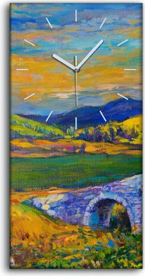 Produktbild von Dekor Leinwand Uhr Wandbilder 30x60 Malerei Abstrakt Landschaft Berg Brücke - weiße Hände