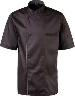 Produktbild von Kochjacke halbarm, Druckknöpfe, Fb. schwarz, Paspel graphit, Gr. XL : graphit : XL : 65% Polyester 35%Baumwolle 220 g/m²