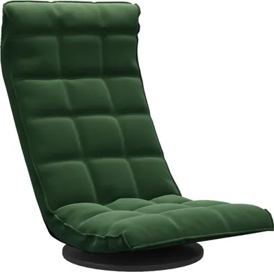 A dark green floor chair with a swivel base, shown against a white background.