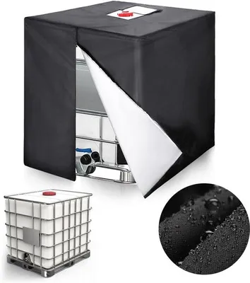 Zdjęcie produktu dla Pokrowiec na pojemnik IBC – wodoodporny pokrowiec 210D – pokrowiec na zbiornik z ochroną przed promieniowaniem UV – pokrowiec na pojemnik IBC z zamkiem błyskawicznym – 120 x 100 x 116 cm, czarny