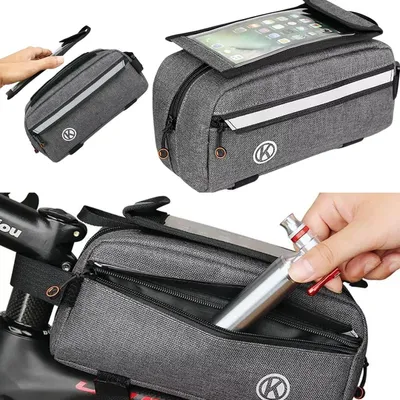Obrázek produktu pro Brašna na rám kola s pouzdrem na smartphone, šedá, dvě přihrádky