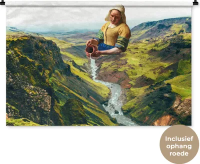 Produktbild von MuchoWow® Wandteppich Wandbehang Milchmädchen - Wasser - Kunst 150x100 cm Tapisserie Dekoration Wandtuch - Waschbar - Tapisserien - Wand-Decke