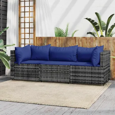Immagine prodotto di vidaXL Set di 3 pezzi da giardino con cuscini in polirattan grigio