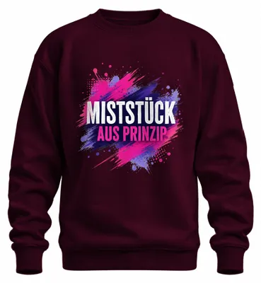Obrázek produktu pro Mikina s potiskem "Miststück aus Prinzip", vtipný dárek, výrok, sarkasmus, vínová, L