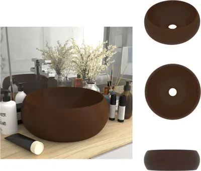 Produktbild von vidaXL s Waschbecken Rund Matt Dunkelbraun 40x15 cm Keramik -  Badezimmer-Waschbecken