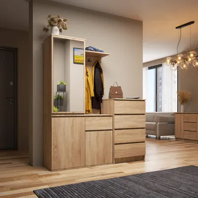 Produktbild von Garderobenschrank mit Spiegel & Schuhschrank | Garderobe mit 3 Türen & 1 Schublade