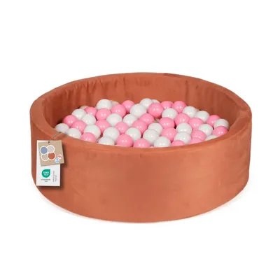 Produktbild von Bällebad Kinder ?100cm – Bällepool Baby Rund mit 200 Bällen – Spielpool für Kleinkinder – Indoor Spielspaß (Pfirsich Samt, Rosa/Weiß)