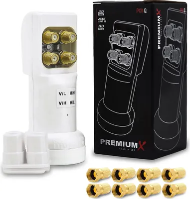 Produktbild von PremiumX Quattro LNB SAT für Multischalterbetrieb DVB-S2 HD 4K inkl. 8x F-Stecker
