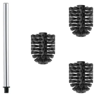 Image de Ensemble de brosses de toilettes en acier inoxydable 304 | 1 x manche en acier inoxydable poli (27 cm) | 3 x têtes de brosse de rechange Ø 6,5 cm | Écologique | Pour les salles de bains modernes (noir, 6,5 cm)