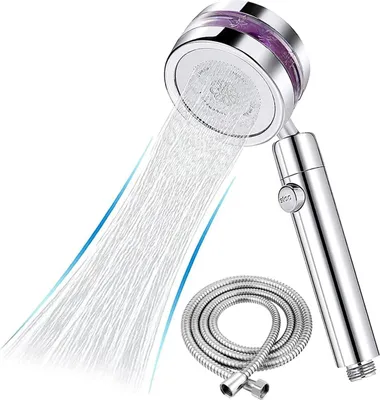 Produktbild von Turbo Duschkopf, Premium Duschkopf Druckerhöhend mit Propeller 5 Strahlarten 360 °Drehbarer One-Key-Wasserstopp Hochdruck Handbrause Wassersparend Mit Schlauch 1,5m, Chrome