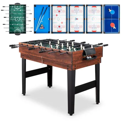 Obrázok produktu pre Multifunkčný stôl FCH 6 v 1 – stolný futbal Belfast, s hokejom, stolným futbalom, biliardom, stolným tenisom, shuffleboardom, bowlingom, 122 x 61 x 80 cm