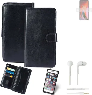 Produktbild von K-S-Trade 360° Hülle kompatibel mit OnePlus Nord 2 5G inkl. Headphones schwarz Kunstleder Case BookCase WalletCase Kunstlederederhülle Handyhülle,