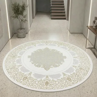 Immagine prodotto di Tappeto di design orientale con ornamenti in bianco grigio oro Dimensioni - 160 cm Rotondo