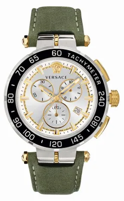 Produktbild von Versace Herren Armbanduhr Greca Chrono 45 mm Datum, Chronograph, Tachymeter Armband Leder VEPM00220