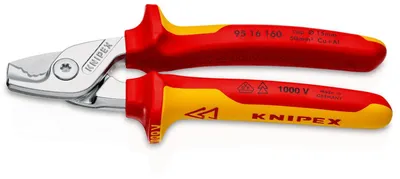 Zdjęcie produktu dla KNIPEX 95 16 160 SB Nożyce do kabli StepCut® izolowane z uchwytami wielokomponentowymi, chromowane z atestem VDE 160 mm