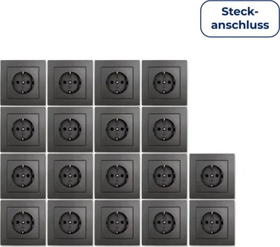 Produktbild von 18x Schutzkontakt-Steckdose mit Rahmen McPower "Flair", 250V/16A, Klemmanschluss, anthrazit, matt
