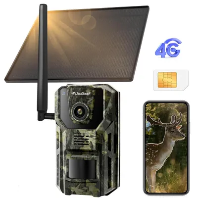 Produktbild von Usogood 4G LTE Wildkamera mit SIM Karte Solar, 2K Video Wildtierkamera mit Handyübertragung APP, GPS,  Nachtsicht, 0.2s Auslöser